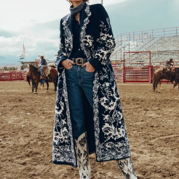Embroidered Print Floral Western Coat For Women Perfect For Rodeo And Casual Outings - Wayrates.com 
