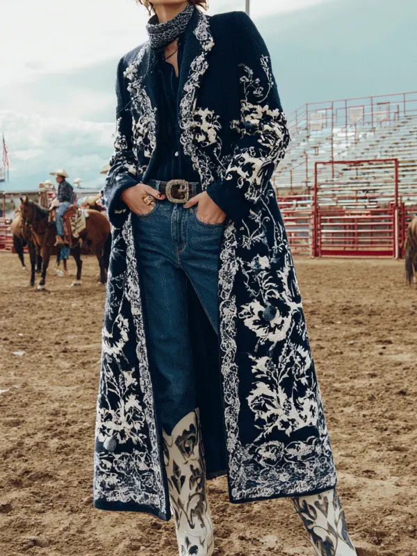 Embroidered Print Floral Western Coat For Women Perfect For Rodeo And Casual Outings - Menwyx.com 