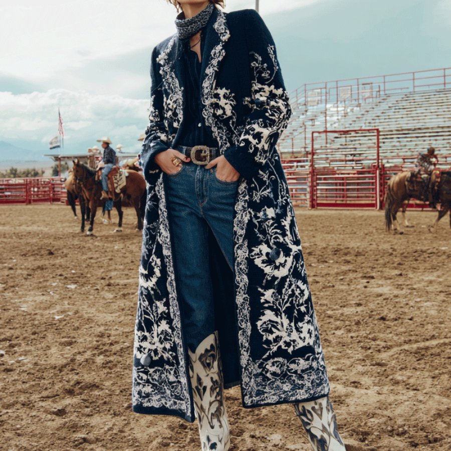 Embroidered Print Floral Western Coat For Women Perfect For Rodeo And Casual Outings