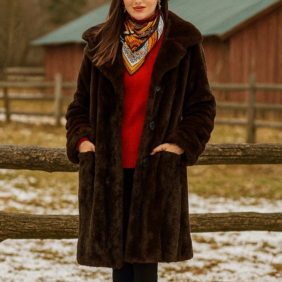

Stylish Western-Inspired Faux Fur Coat With Cowboy Hat Ensemble