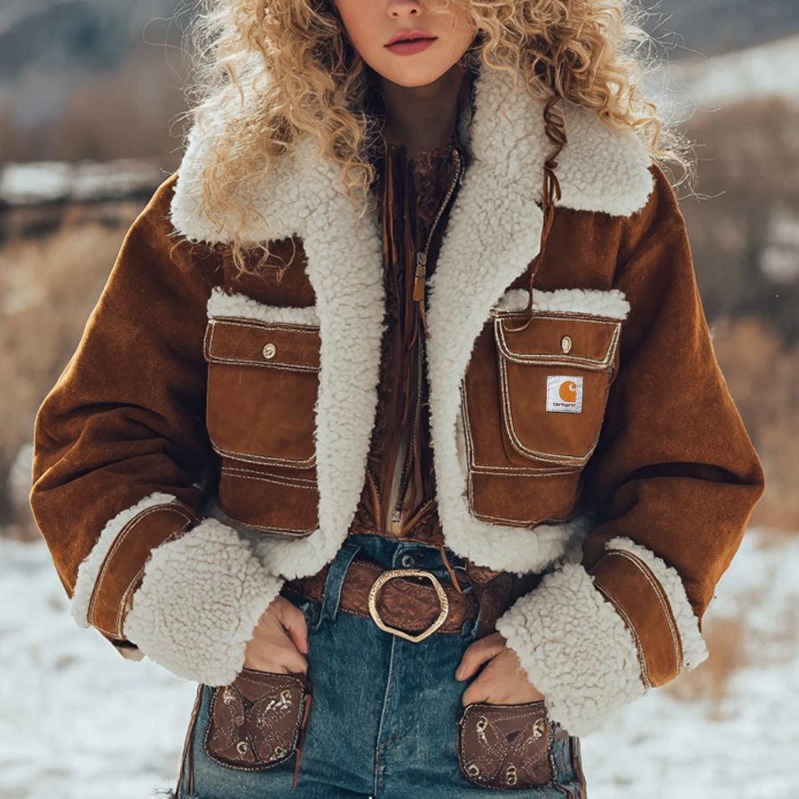 

Winter Chic: Brown Shearling Suede Safari Jacket