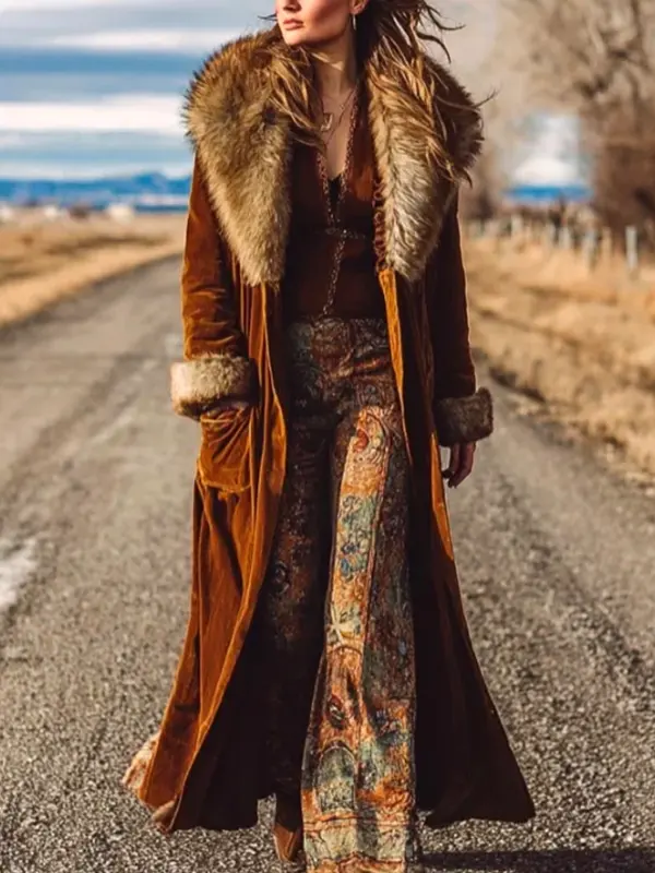 Women's Vintage Bohemian Elegance In Velvet And Fur - Menbarn.com 