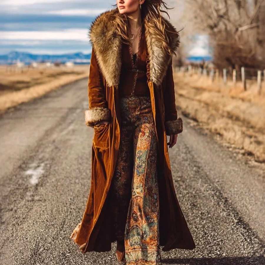

Women's Vintage Bohemian Elegance In Velvet And Fur