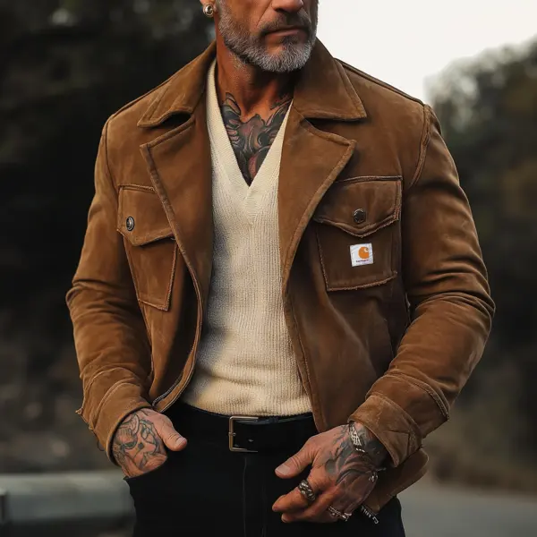 Men's Vintage Rugged Style: Brown Suede Jacket With Casual Elegance - Wayrates.com 