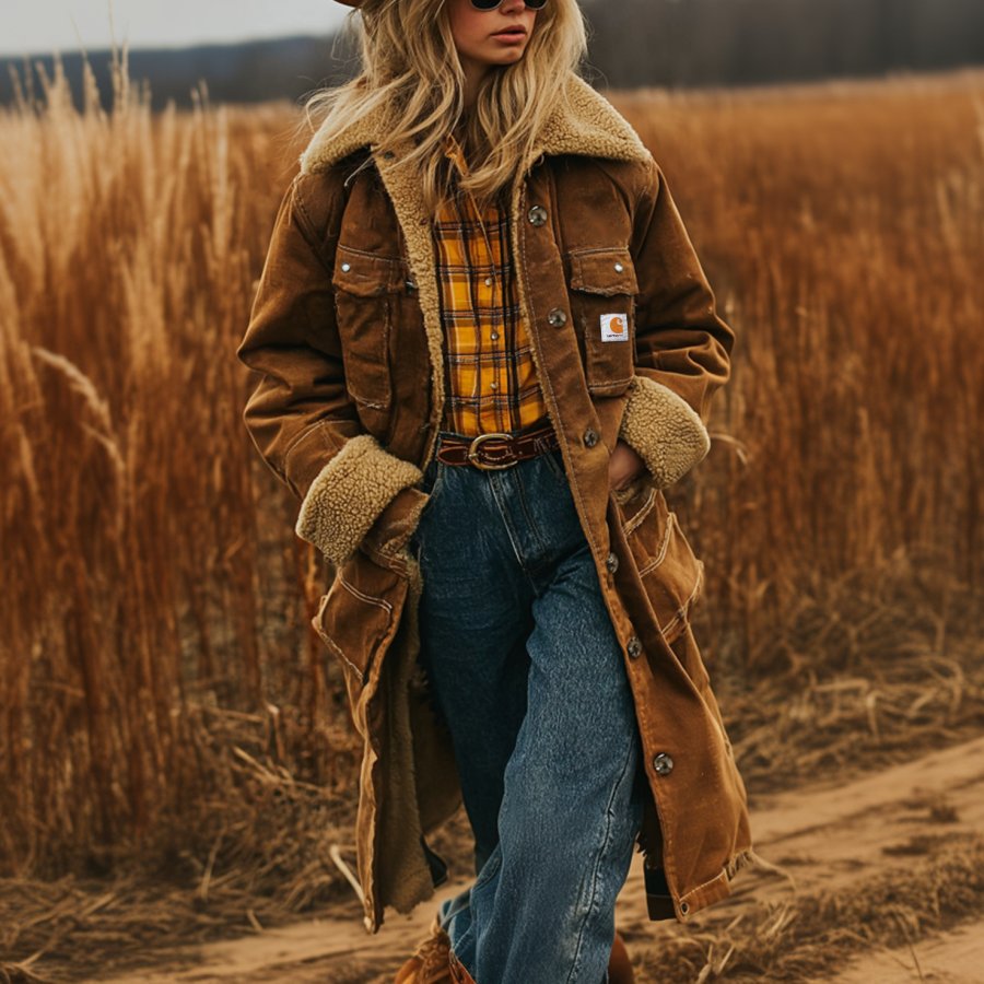 

Women's Vintage Autumnal Elegance Suede Safari Jacket