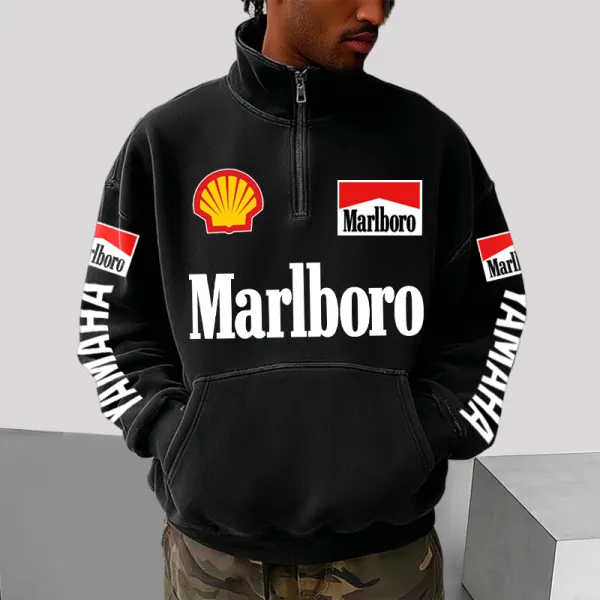 Men's Retro Loose Casual Marlboro Racing Print Stand Collar Sweatshirt - Wayrates.com 