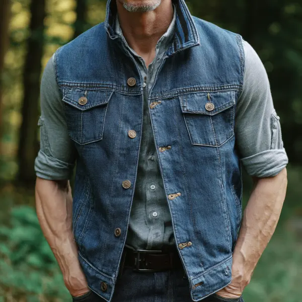 Men's Retro Casual Workwear Field Denim Vest - Wayrates.com 