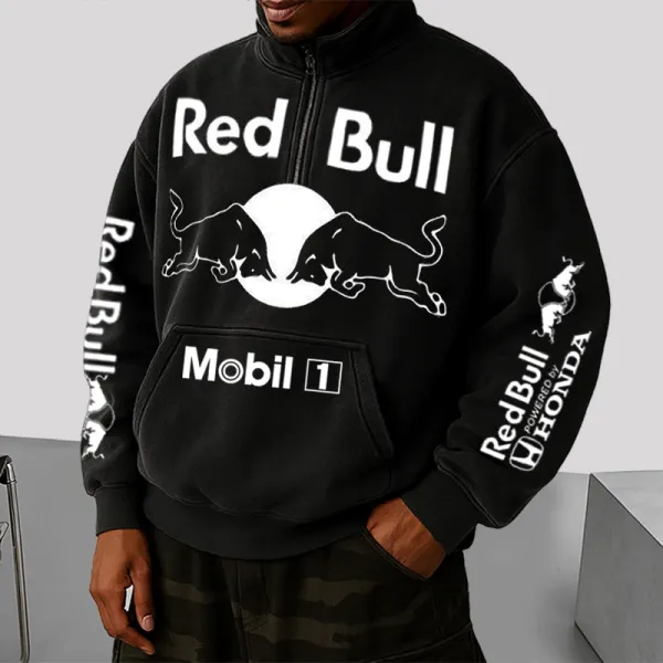 Men's Retro Loose Casual Retro Racing Print Stand Collar Sweatshirt - Wayrates.com 