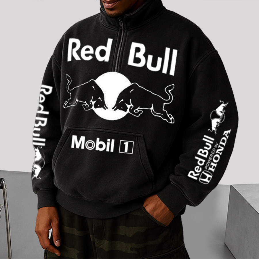 

Men's Retro Loose Casual Retro Racing Print Stand Collar Sweatshirt