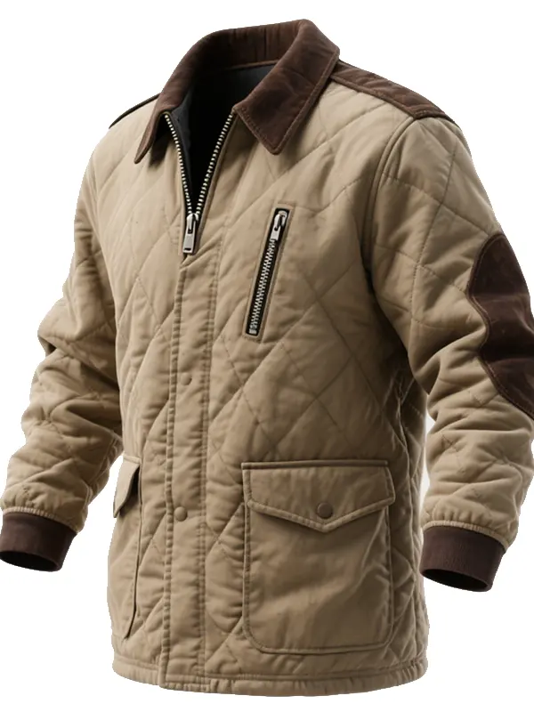 Quilted Jacket With Contrast Trim For Men - Perfect For Casual And Outdoor Use - Simplyion.com 