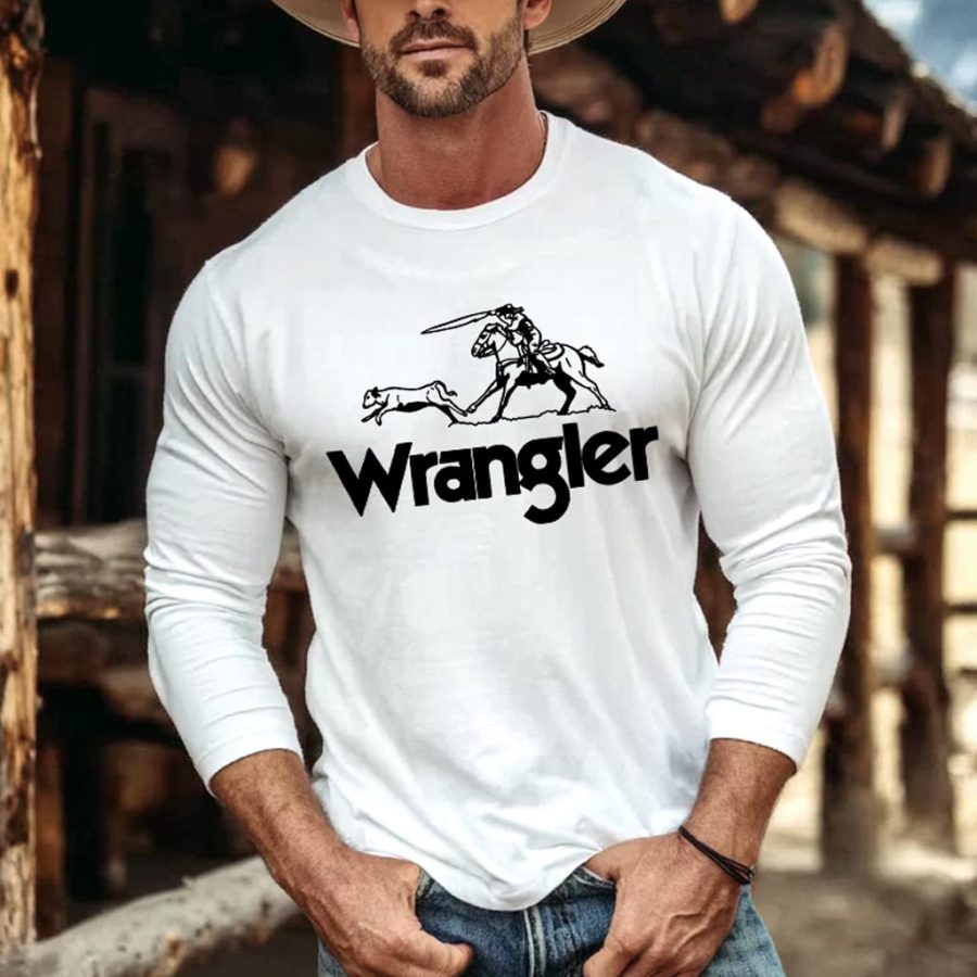 

Men's Vintage Western Cowboy Horse Print Casual Round Neck Long Sleeve T-Shirt