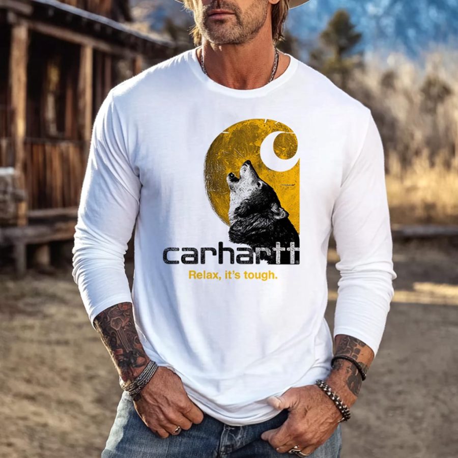 

Men's Vintage Western Cowboy Wolf Print Casual Round Neck Long Sleeve T-Shirt