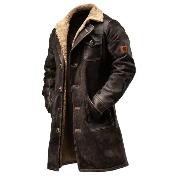 Carhartt Men's Vintage Dark Brown Suede Leather Faux Fur Jacket Coats - Upgradecool.com 