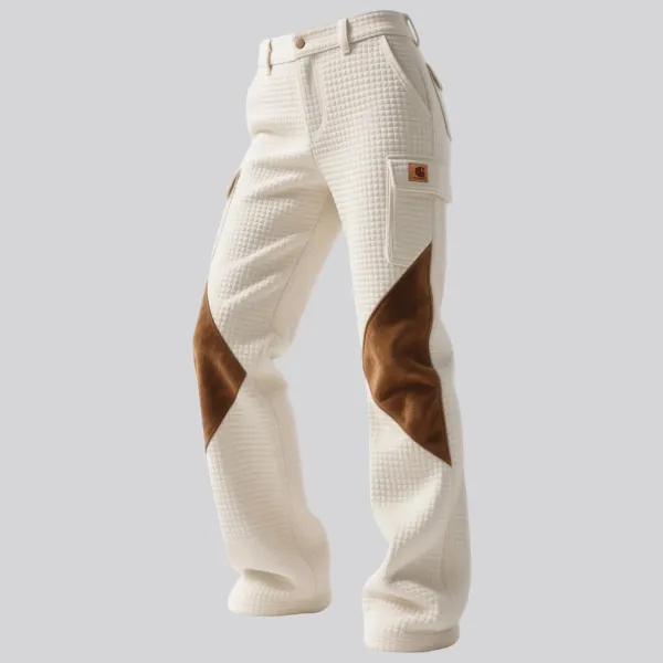 Women's Vintage Western Waffle Contrast Suede Straight-Leg Overalls - Wayrates.com 