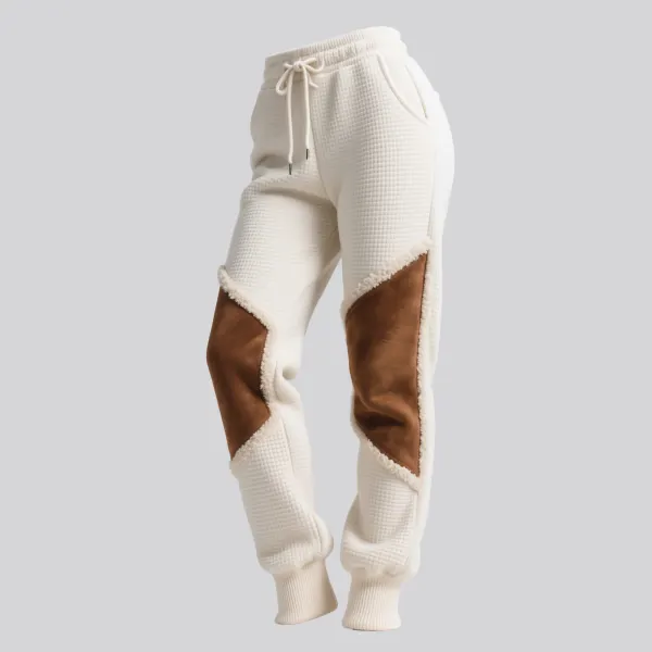 Women's Retro Western Waffle Contrast Suede Track Pants - Wayrates.com 