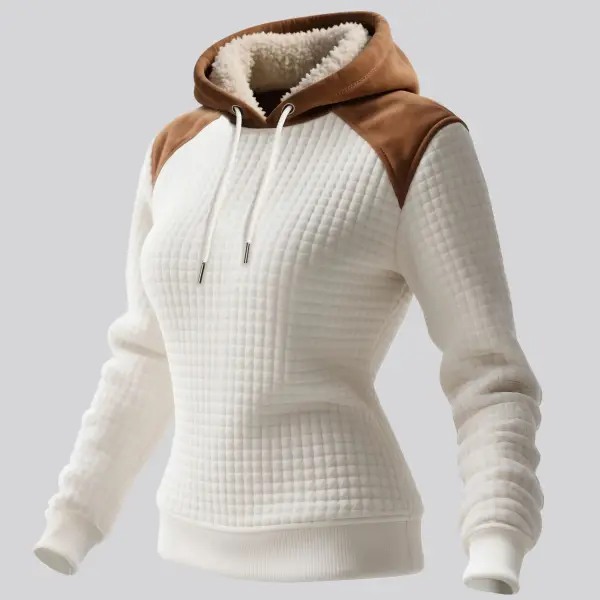 Women's Retro Western Waffle Colorblock Suede Hoodie - Wayrates.com 