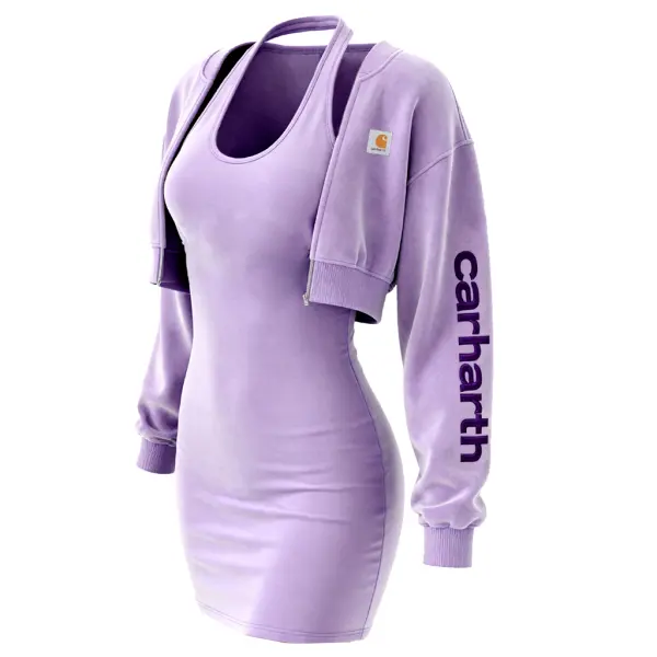 Women's Halter Neck Two-piece Sweatshirt Dress Set Lavender Purple - Wayrates.com 