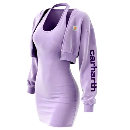 Women's Halter Neck Two-piece Sweatshirt Dress Set Lavender Purple