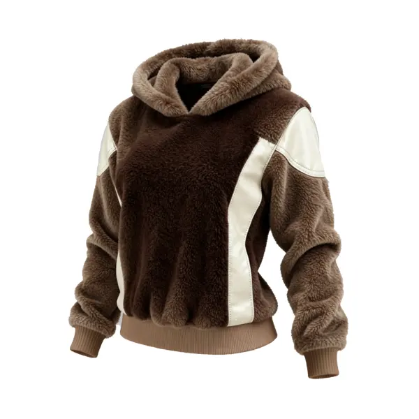 Cozy Fleece Hoodie With Stylish Contrast Panels - Wayrates.com 
