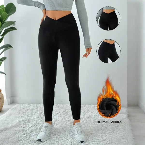 Women's Yoga Pants, Fleece-lined, Crossover, High-waisted, Breathable, Hip-lifting, Tummy-flattening, Sports Outdoor Le - Wayrates.com 