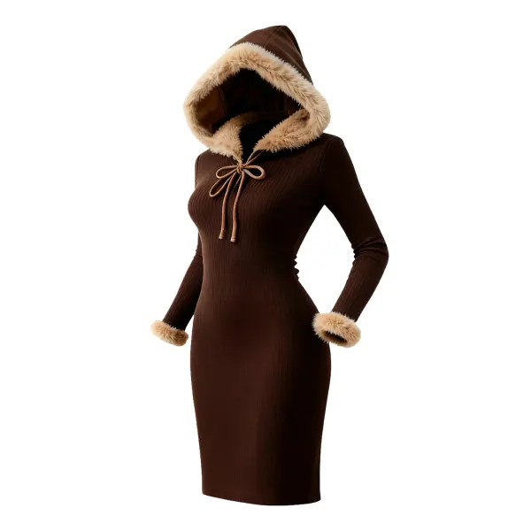 Plaid Hooded Coat With Faux Fur Trim For Women - Stylish And Warm Winter Outerwear - Wayrates.com 