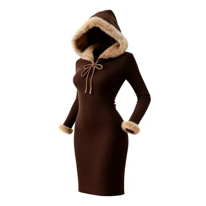 Plaid Hooded Coat With Faux Fur Trim For Women - Stylish And Warm Winter Outerwear