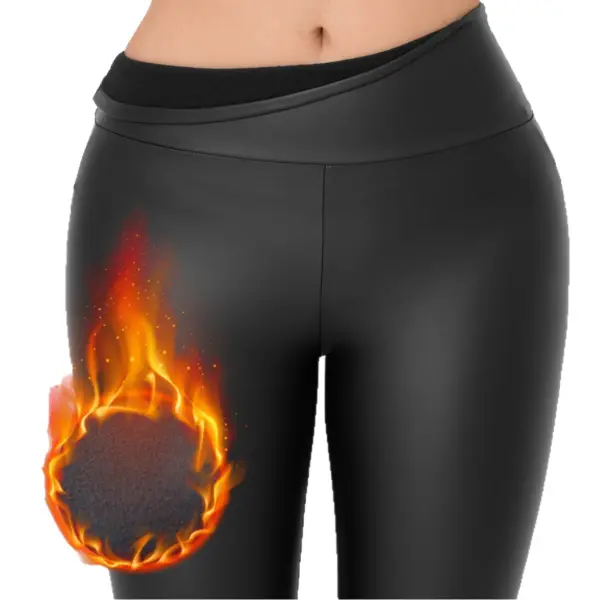 Women's PU Leather Leggings, Autumn And Winter Outerwear, Fleece-lined, Thickened, High-waisted, Slimming, Tight-fitting - Wayrates.com 