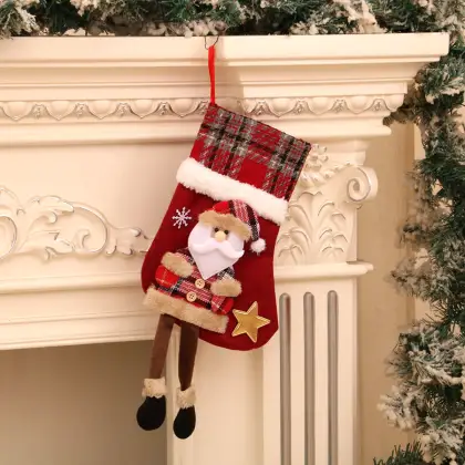 Christmas Large Plaid Stocking Christmas Tree Ornaments Children's Holiday Candy Bag Gift Bag Home Decorations