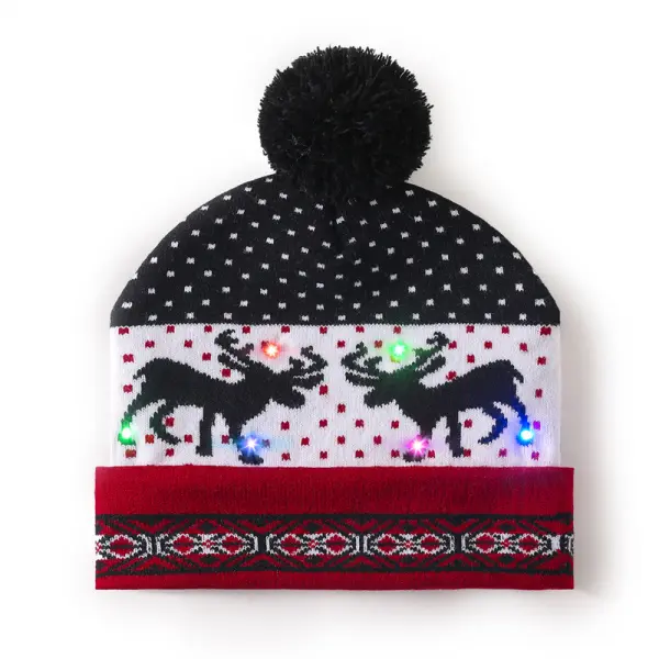 Christmas Hat With LED Seven-color Lights, Adult Jacquard Hat, Wool Hat, Men's And Women's Knitted Hat. - Wayrates.com 