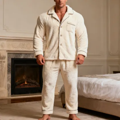 Men's Autumn/Winter Warm Christmas Daily Pajama Set