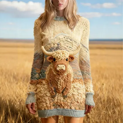 3D Print Women's Western Bull Head Print Dress