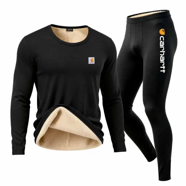 Men's Black Fleece Warm Thermal Underwear Long Sleeve Top And Leggings Set - Wayrates.com 