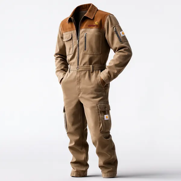 Men's Retro Workwear Brown Utility Coverall - Wayrates.com 