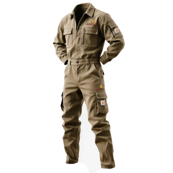 Men's Retro Workwear Khaki Work Coveralls With Multiple Pockets - Wayrates.com 