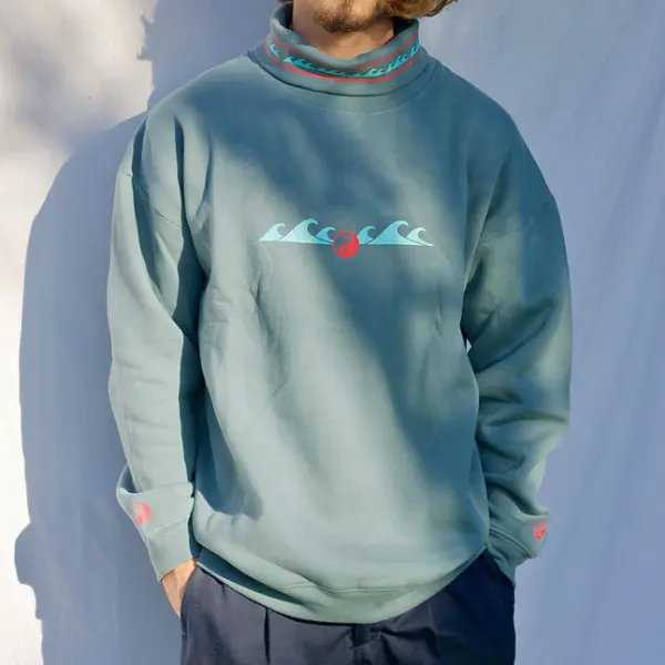 Cclimax Surf Vintage Crew Neck Turtleneck Sweatshirt - Keymimi.com 
