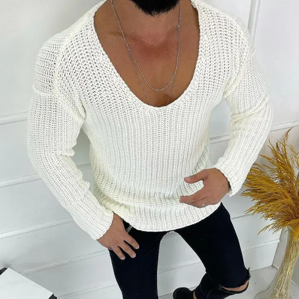 V-neck Fashion Solid Color Long-sleeved Casual Sweater - Keymimi.com 