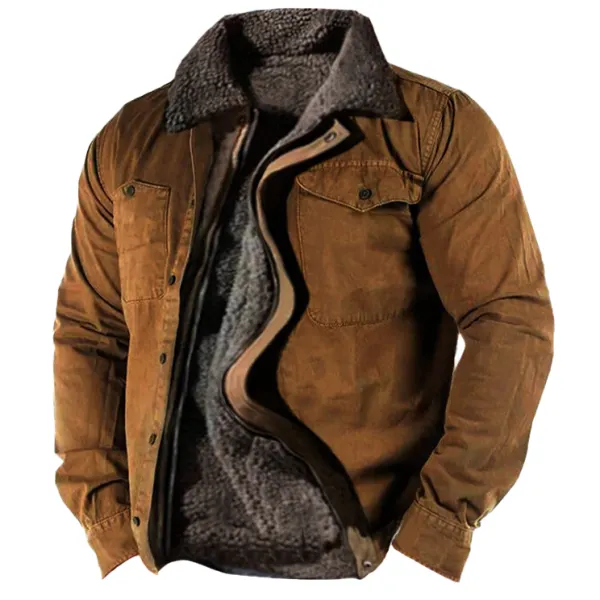 Men's Retro Lining Plus Fleece Zipper Tactical Shirt Jacket - Albionstyle.com 