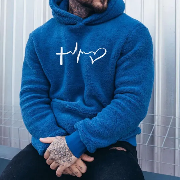 Cross Embroidered Lamb Velvet Hooded Sweatshirt - Menilyshop.com 
