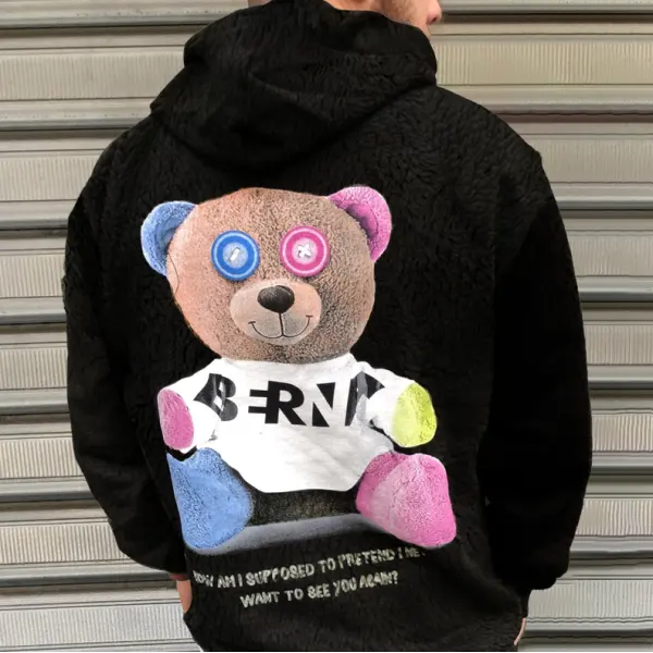 Men's Bear Pattern Splash Ink Teddy Fleece Hoodies - Spiretime.com 