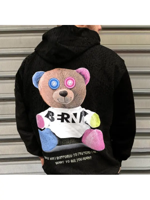 Men's Bear Pattern Splash Ink Teddy Fleece Hoodies - Anrider.com 