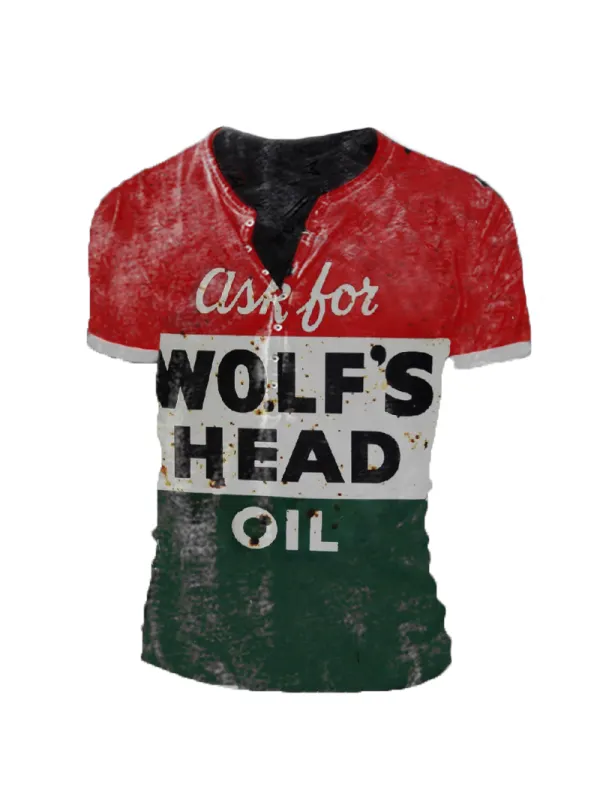 Mens Wolfs Head Oil Print Outdoor Combat T-shirt - Anrider.com 