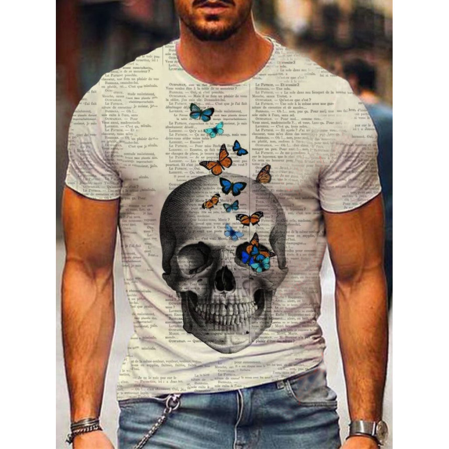 

Designer Newspaper Art Skull Print T-shirt