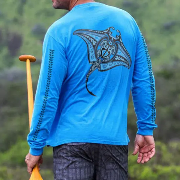 Long Sleeve Ehukai Manta Blue Hawaii Classic T-shirt - Albionstyle.com 