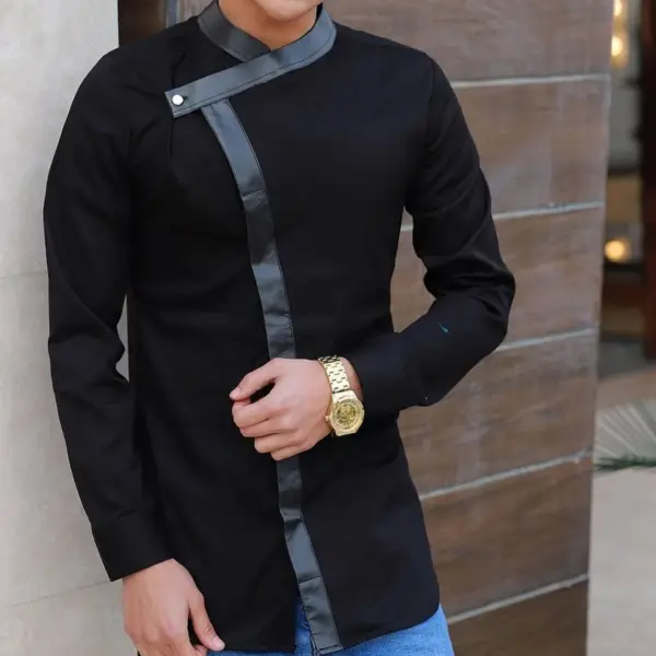 Men's Asymmetric Patchwork Long Sleeve Shirt - Keymimi.com 