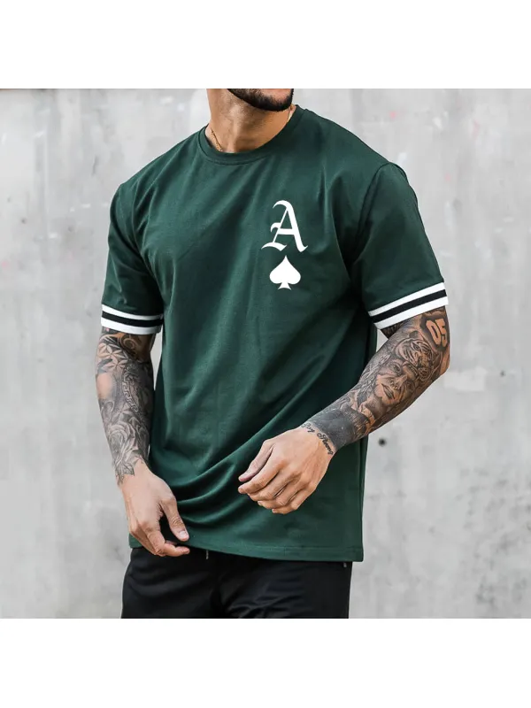 Playing Card A Stripe Contrast Short Sleeve T-Shirt - Localziv.com 
