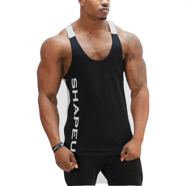 Men's Contrast Print Sports Fitness Tank Top - Keymimi.com 