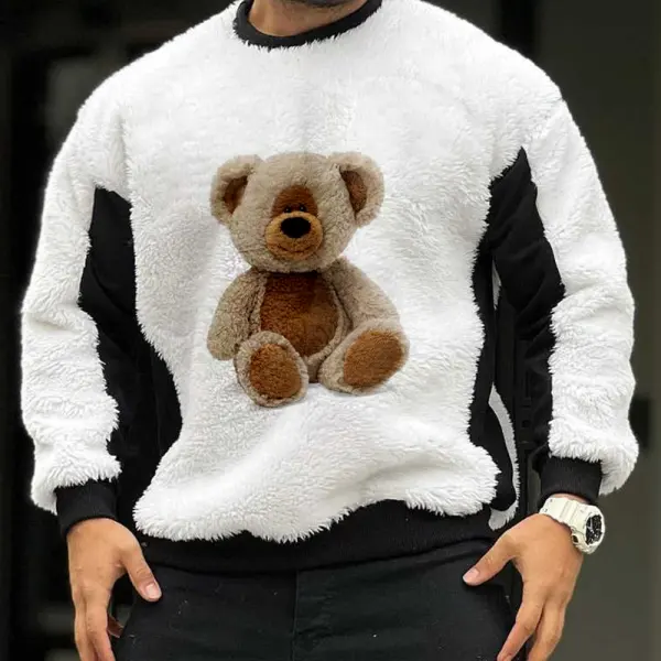 Casual Patchwork Teddy Plush Sweatshirt - Faciway.com 