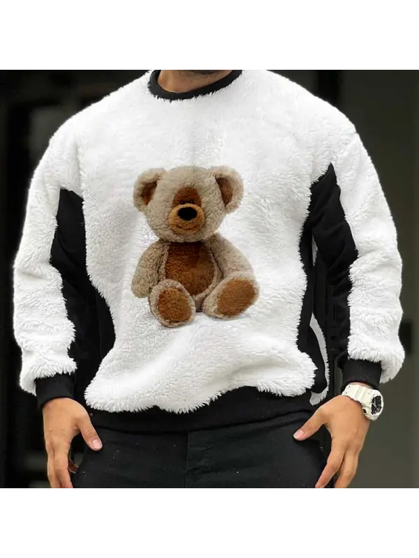 Casual Patchwork Teddy Plush Sweatshirt - Cominbuy.com 
