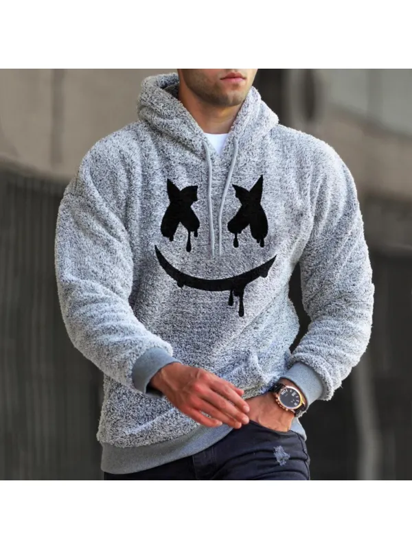 Smiley Embroidered Lamb Velvet Hooded Sweatshirt - Timetomy.com 