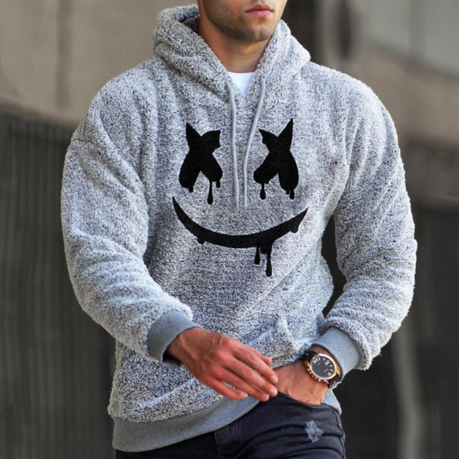 

Smiley Embroidered Lamb Velvet Hooded Sweatshirt